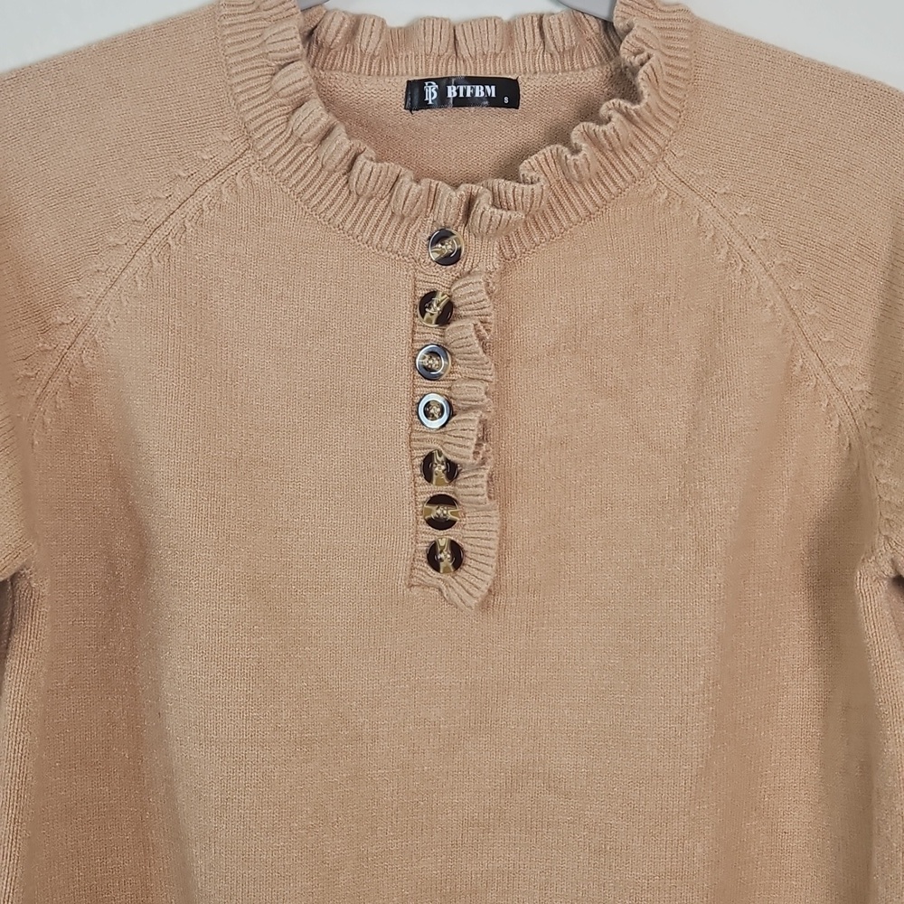 BTFBM Camel Ruffle Button Sweater S - Picture 7 of 12